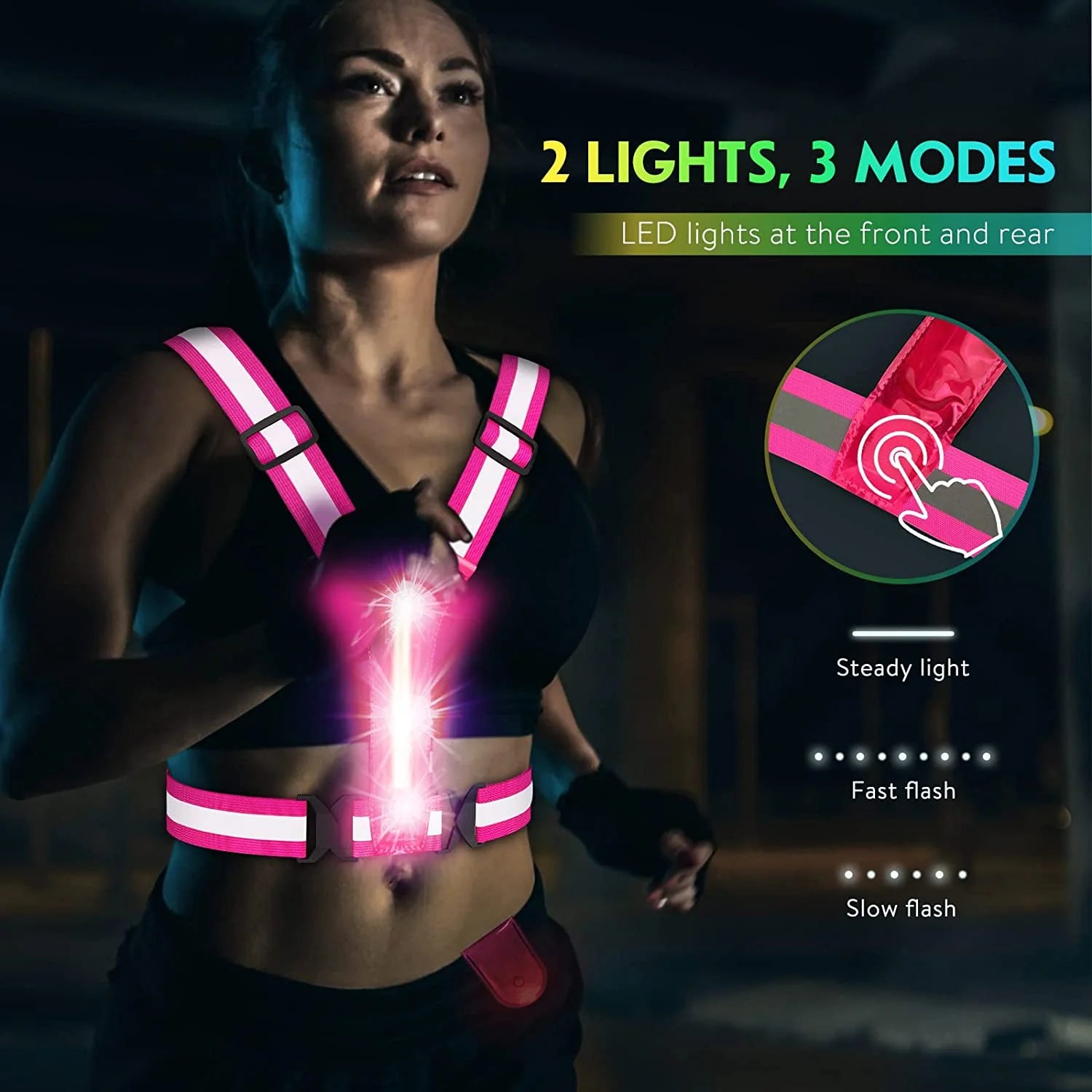 LED Reflective Running Vest Gear,Light up Vest Runners Night Walking USB Rechargeable,Up to 11Hrs Light with Adjustable Waist/Shoulder for Women Men Kids