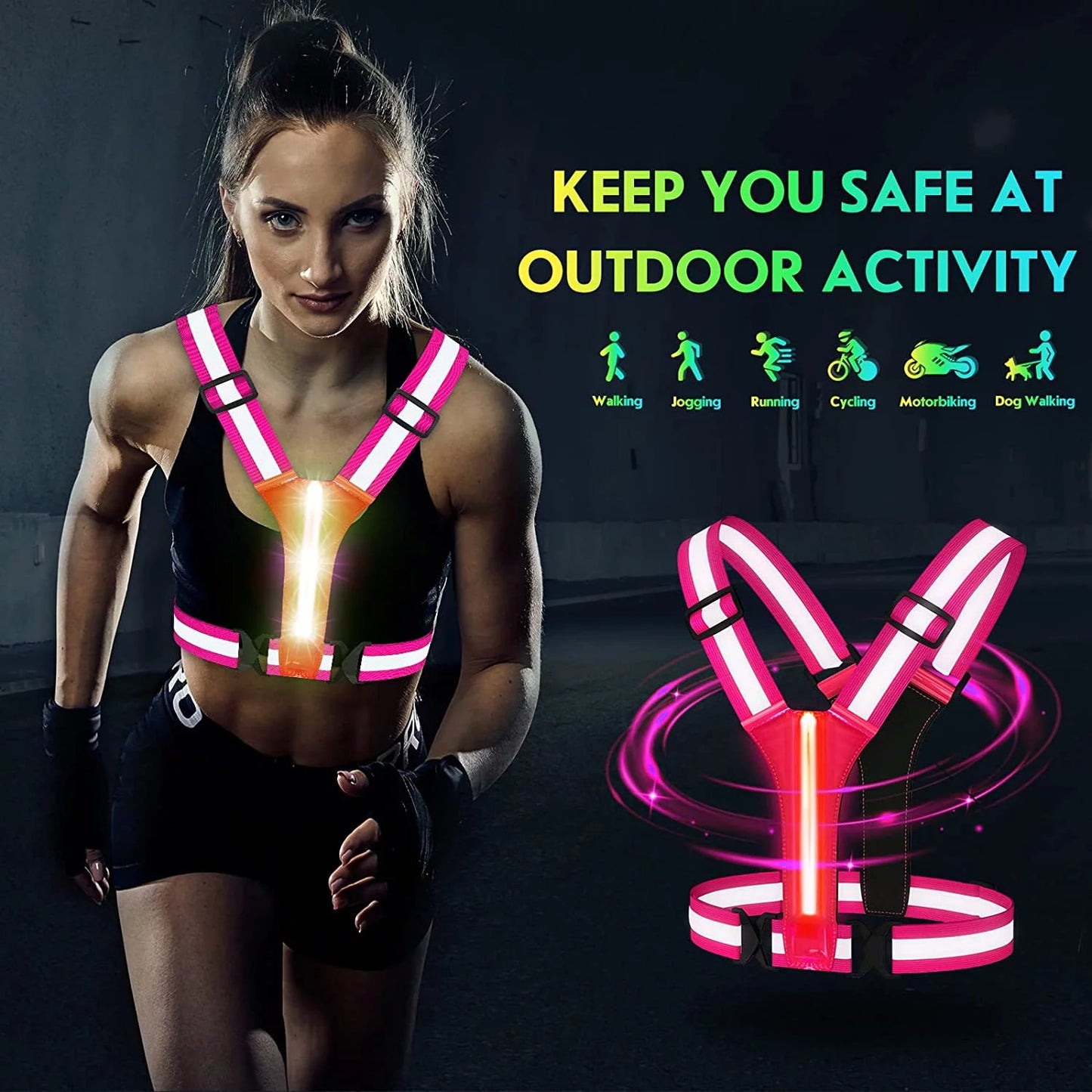 LED Reflective Running Vest Gear,Light up Vest Runners Night Walking USB Rechargeable,Up to 11Hrs Light with Adjustable Waist/Shoulder for Women Men Kids