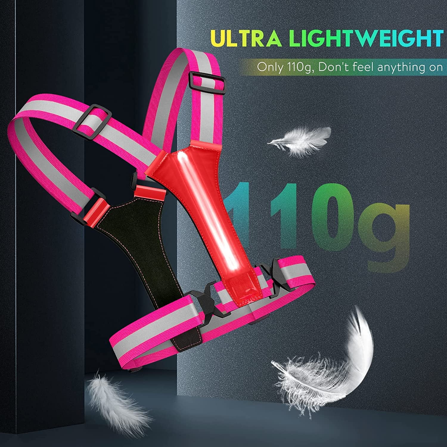 LED Reflective Running Vest Gear,Light up Vest Runners Night Walking USB Rechargeable,Up to 11Hrs Light with Adjustable Waist/Shoulder for Women Men Kids